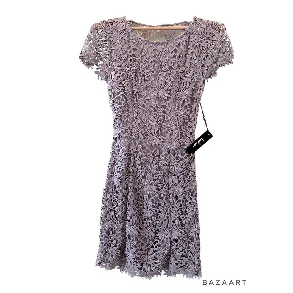 Lulus Romance language Backless Lace Dress Gray size Medium